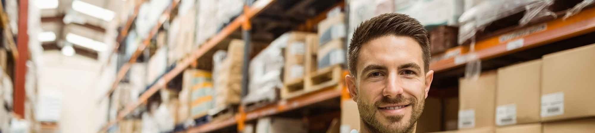 smiling man in warehouse