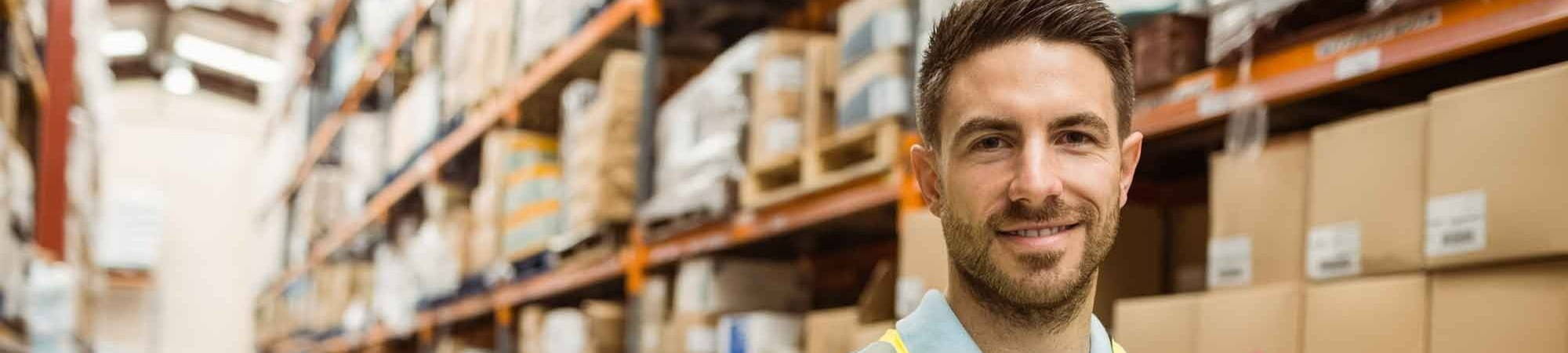 Permanent employee smiling at camera working in warehouse