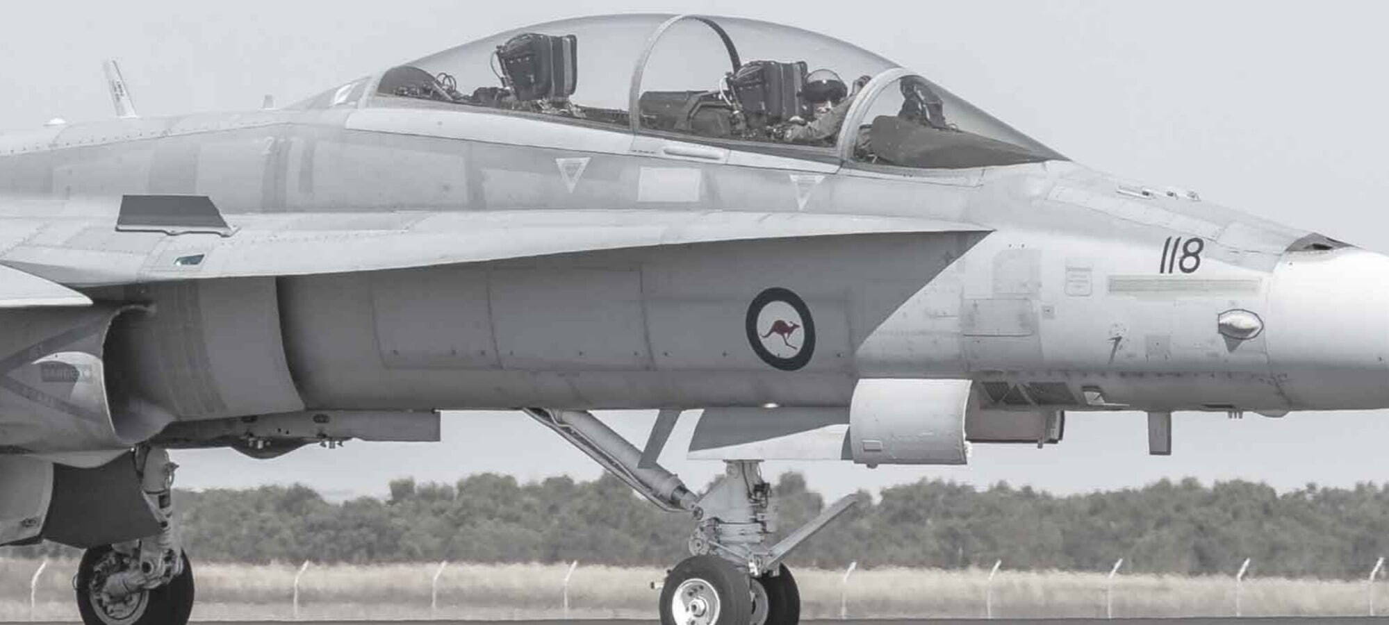 Defence fighter jet on landing strip
